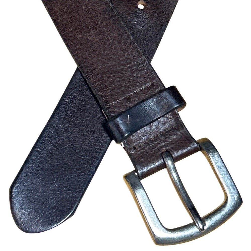 Eddie Bauer Mens Dark Brown Pebbled Leather Silver Buckle Belt Size 34 (34"-38")